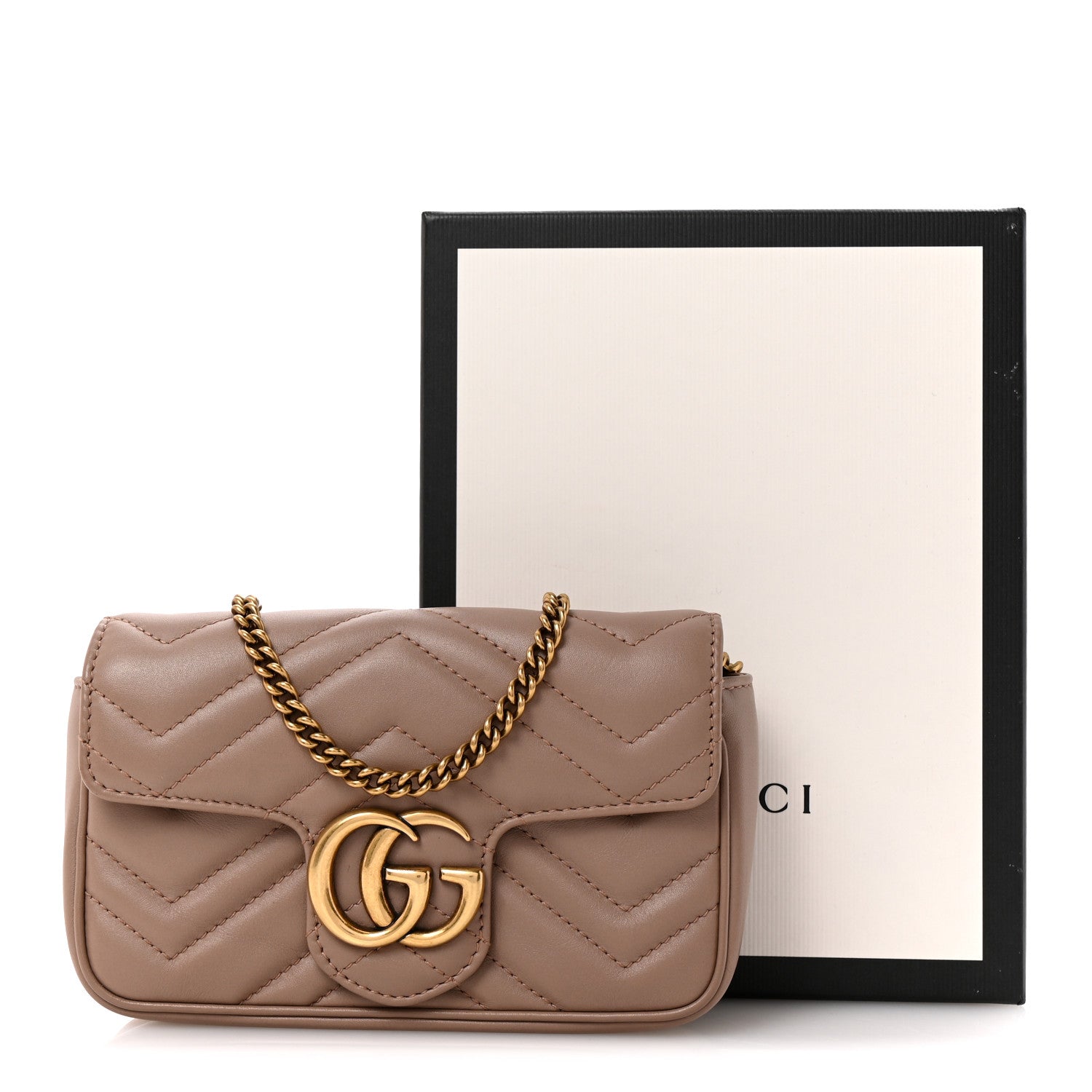 Calfskin Matelasse Super Mini GG Marmont Shoulder Bag Porcelain Rose