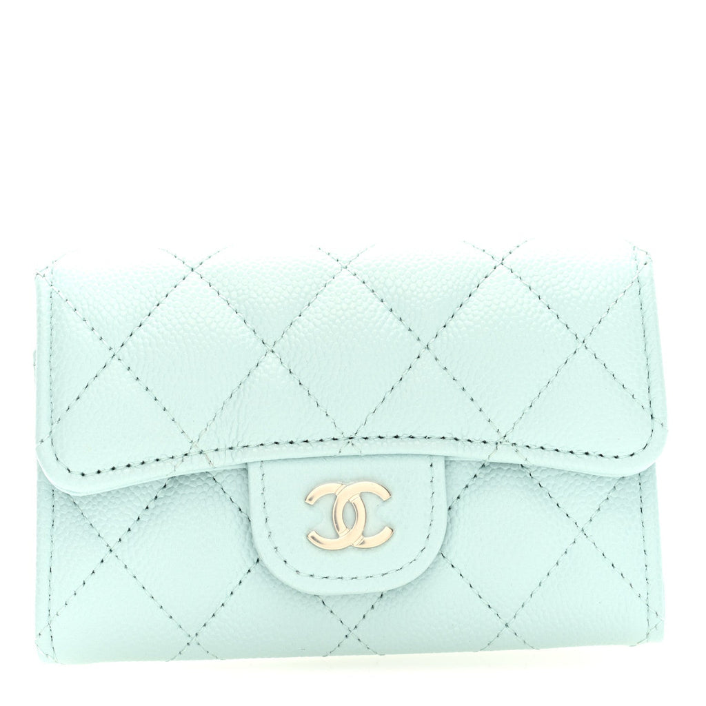 Caviar Quilted Flap  Holder Wallet Light Blue