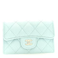 Caviar Quilted Flap  Holder Wallet Light Blue