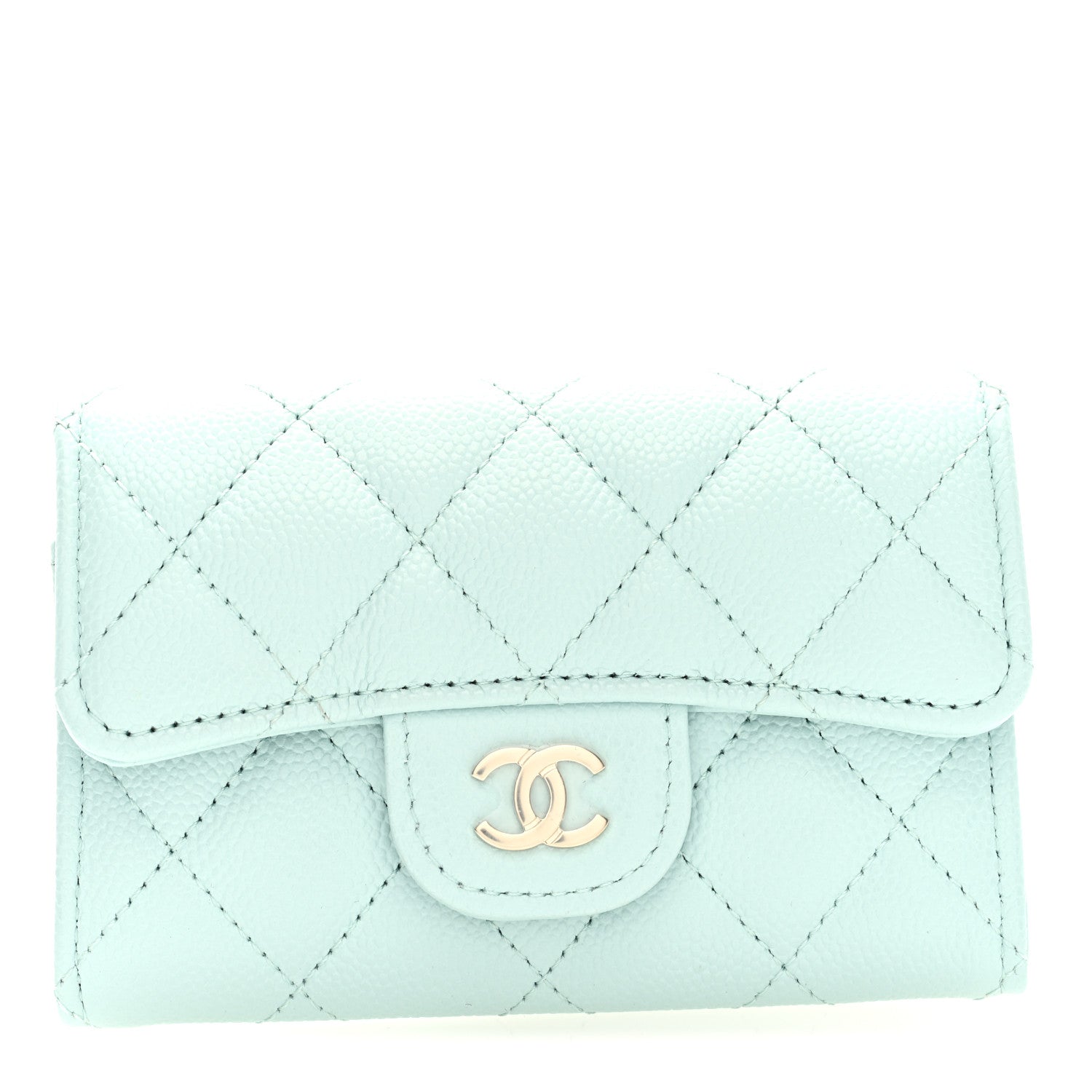 Caviar Quilted Flap  Holder Wallet Light Blue