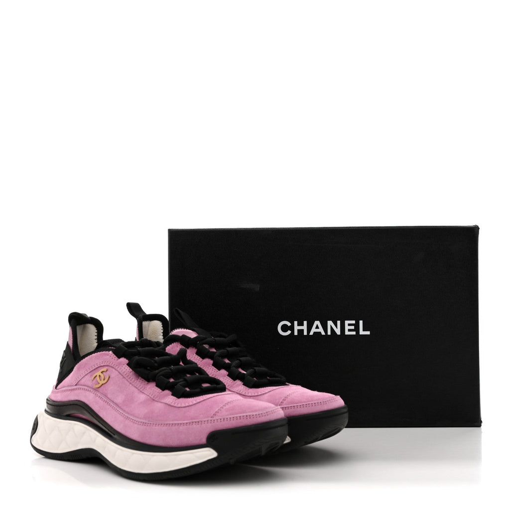 Suede Calfskin Nylon Grosgrain CC Sneakers 39 Dark Pink