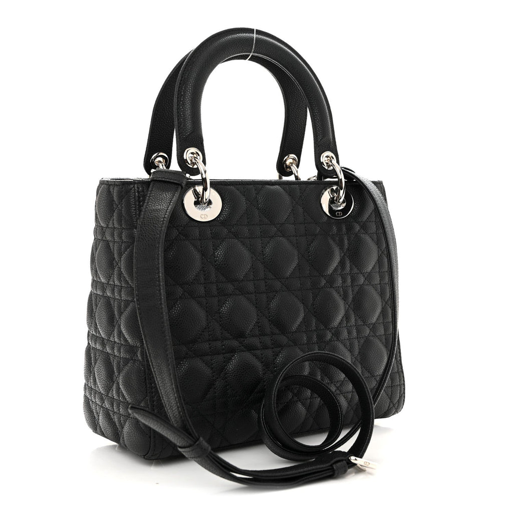Grained Calfskin Cannage Medium Lady Dior Black