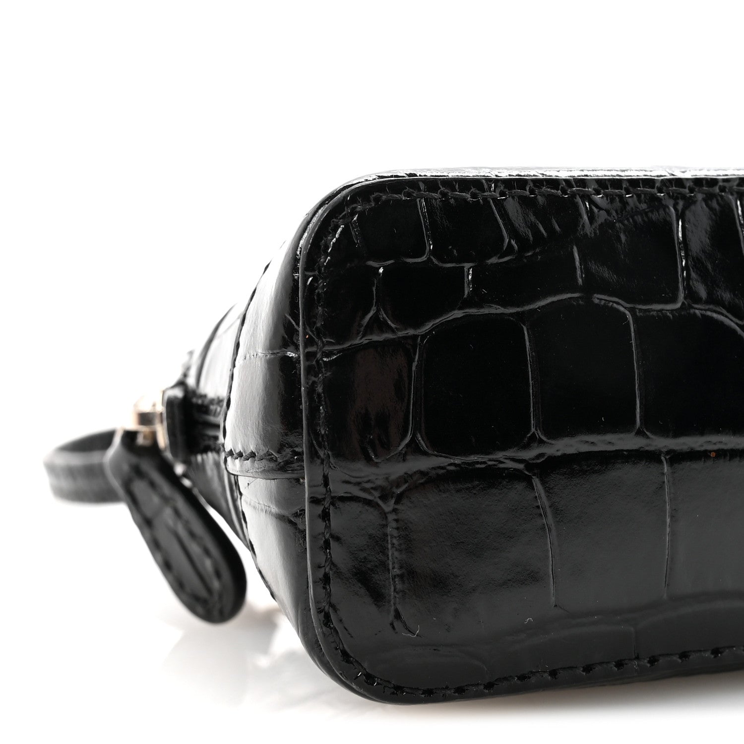 Shiny Calfskin Logo Crocodile Embossed Mini Ville Top Handle Bag Black