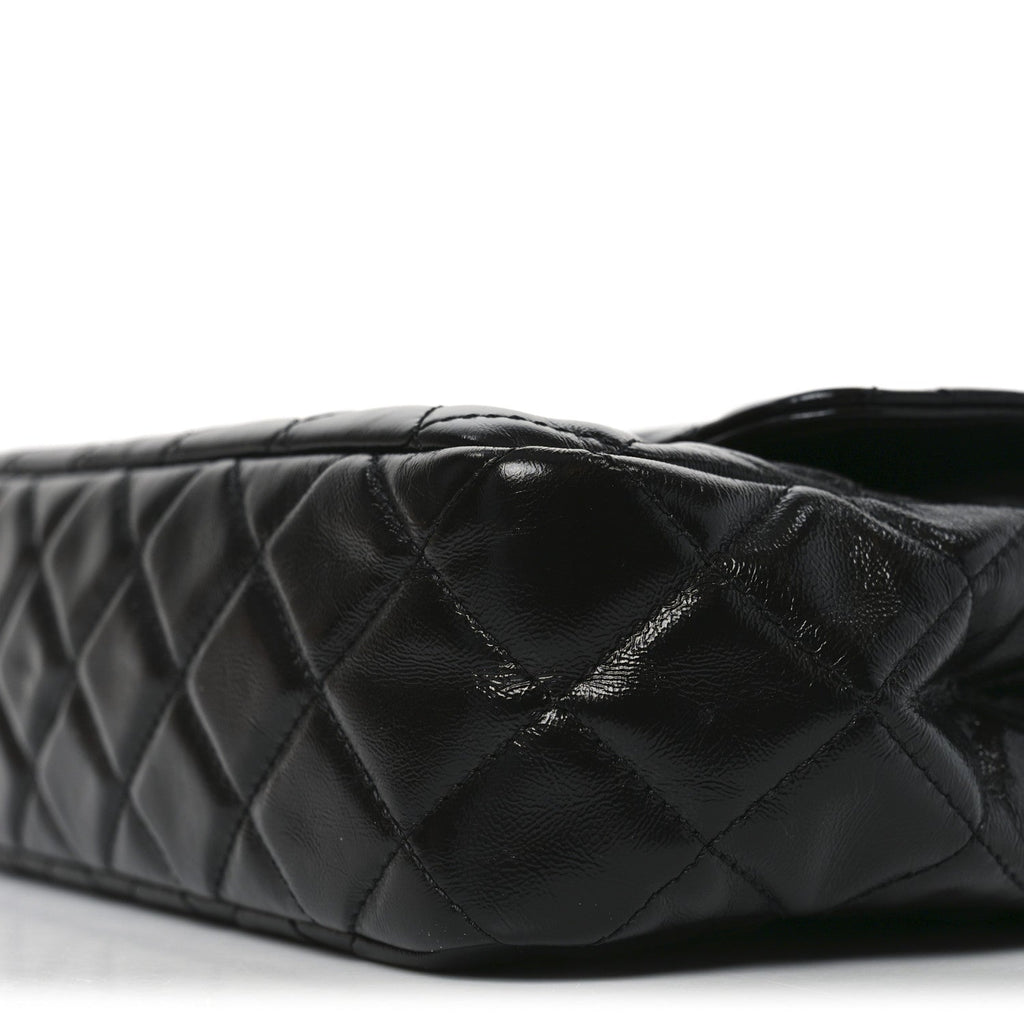 Shiny Crumpled Calfskin Quilted Wavy CC Hobo Black