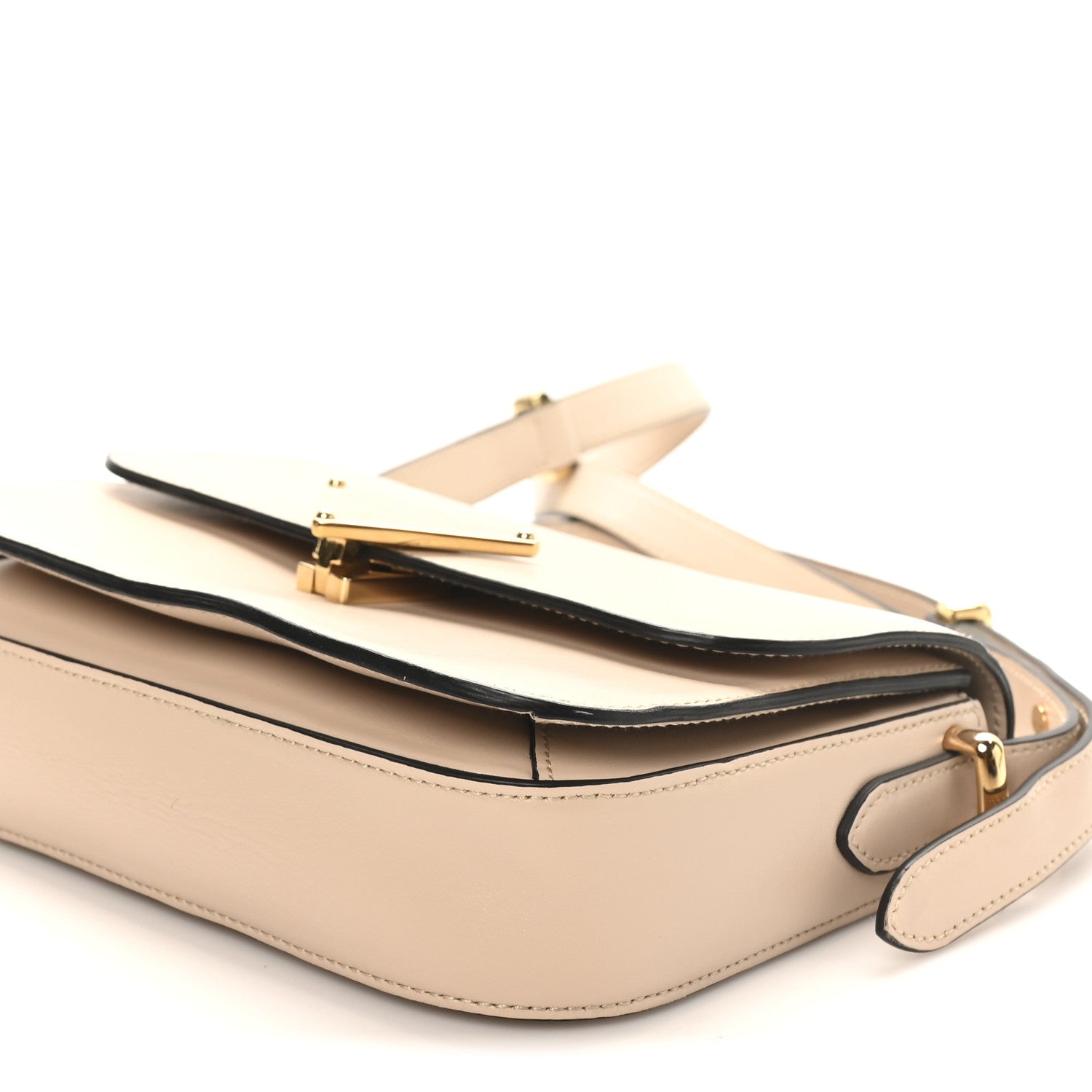 Box Calfskin Triangle Embleme Flap Shoulder Bag Sabbia