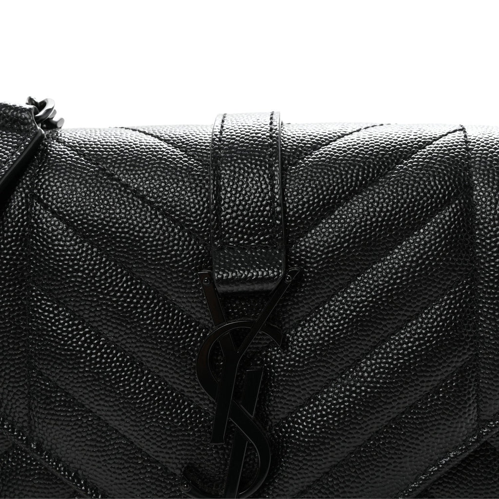 Grain De Poudre Textured Mixed Matelasse Triquilt Small Monogram Monochrome Satchel Black