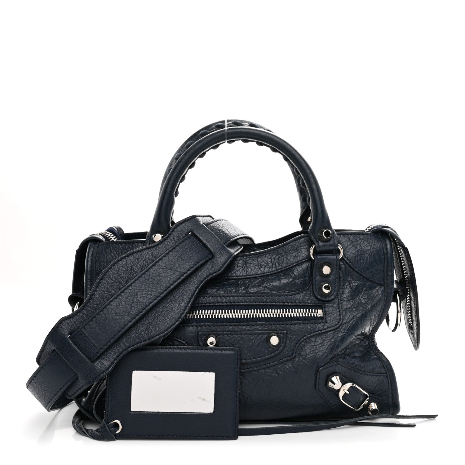 Agneau Classic Silver Hardware Mini City Bleu De Minuit