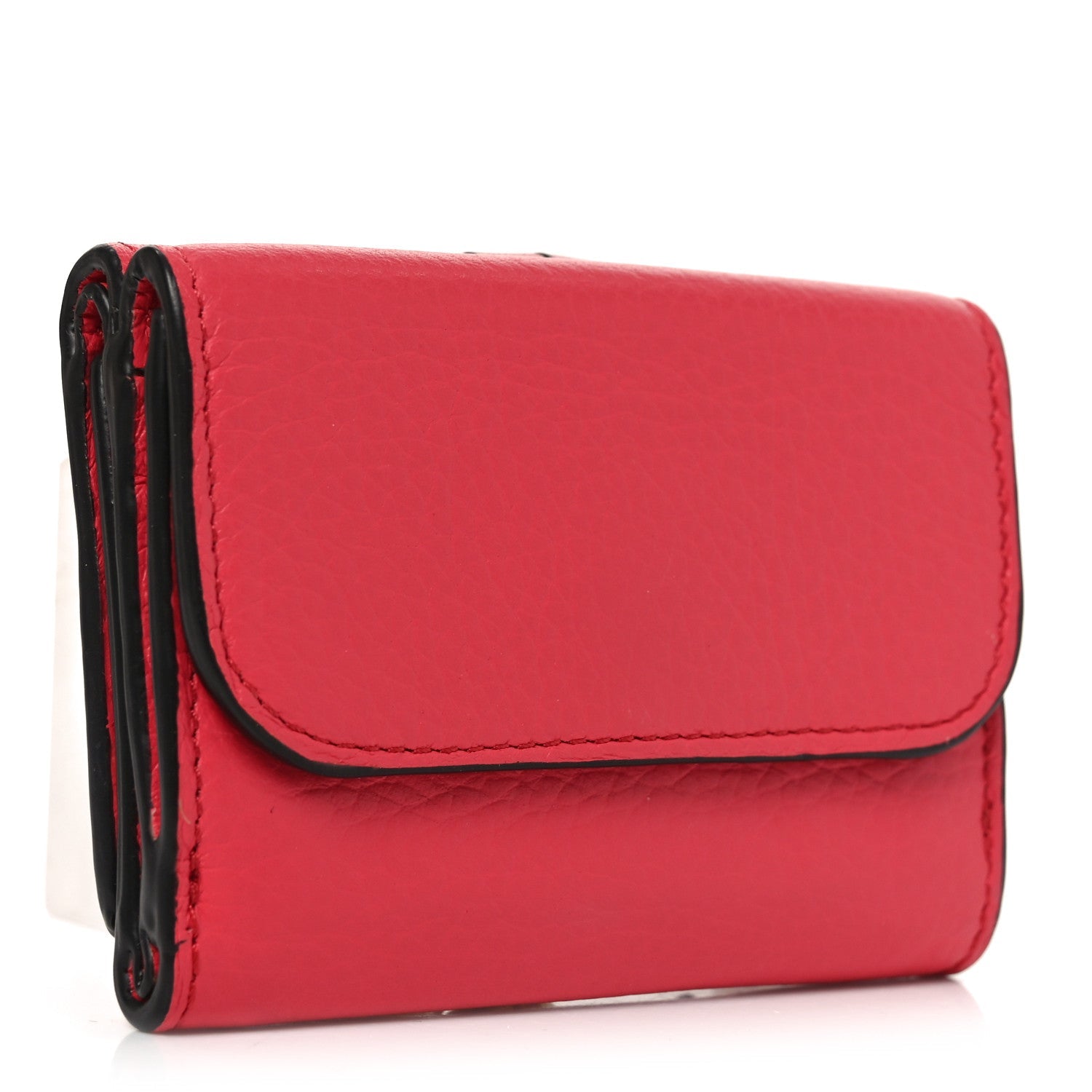 Grained Calfskin Alphabet Mini Trifold Wallet Crimson Pink