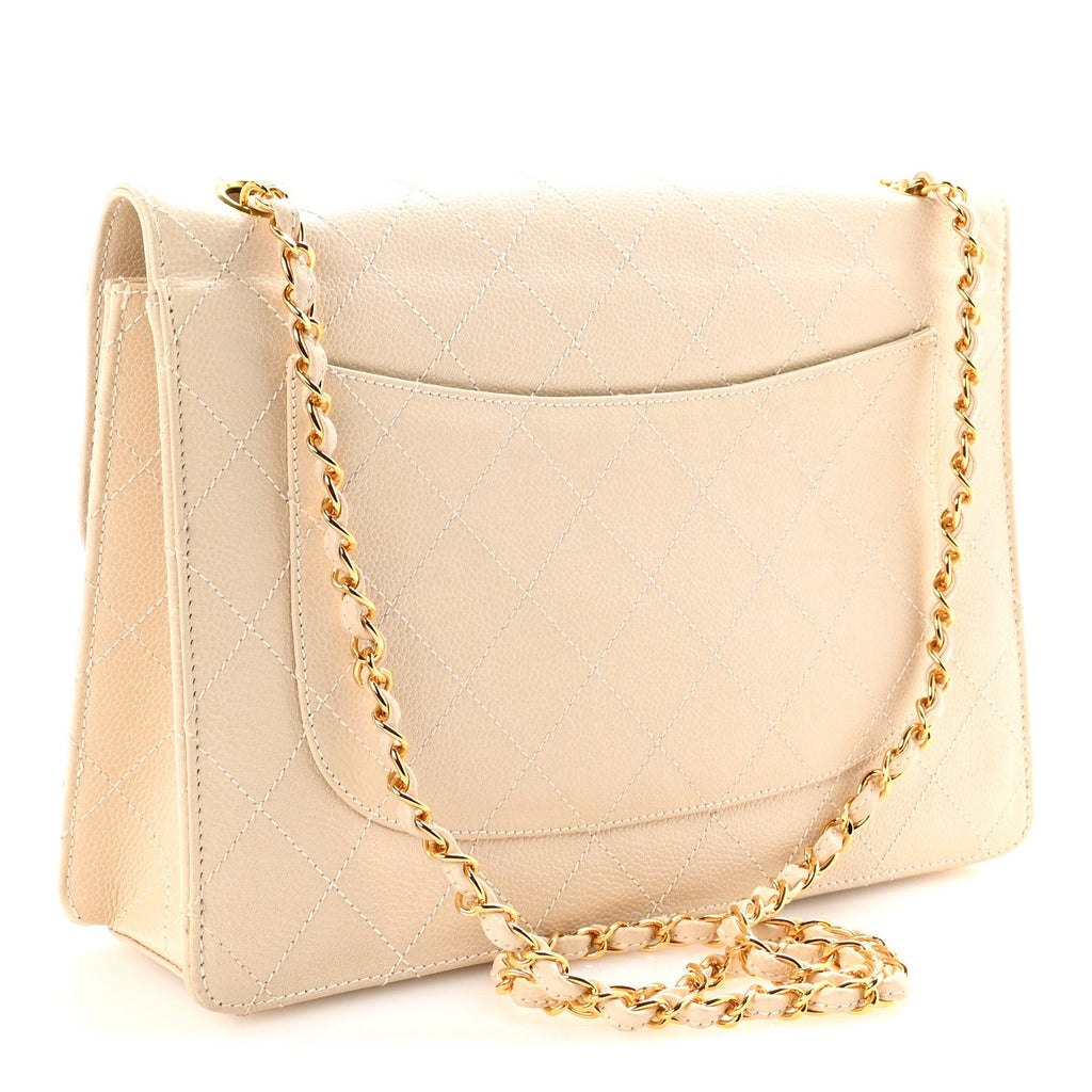 Caviar Stitch Medium Single Flap Beige Clair