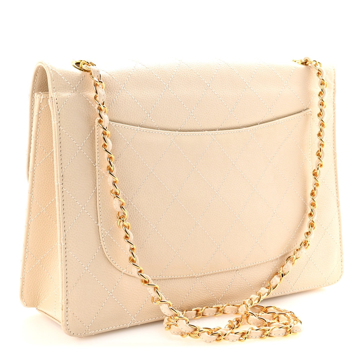 Caviar Stitch Medium Single Flap Beige Clair