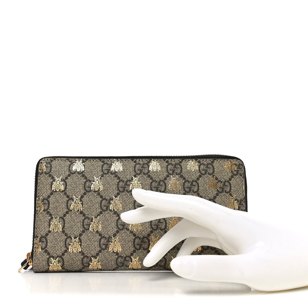 GG Supreme Monogram Bees Zip Around Wallet