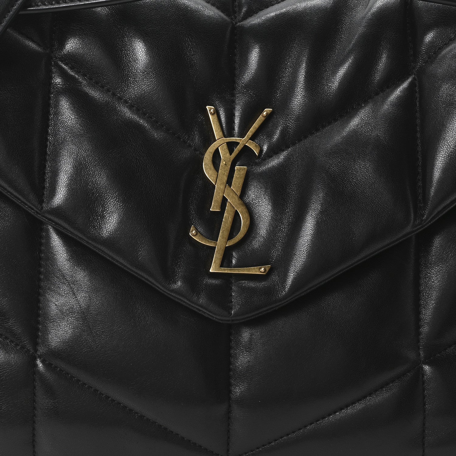 Lambskin Quilted Medium Loulou Puffer Monogram Chain Satchel Black