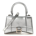 Metallic Textured Calfskin Hourglass Top Handle Bag XS Silver