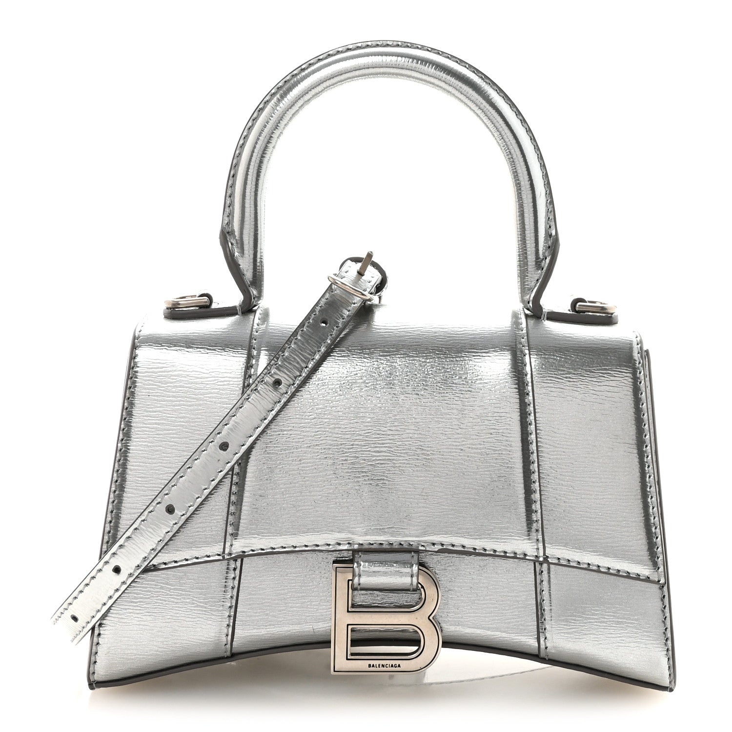 Metallic Textured Calfskin Hourglass Top Handle Bag XS Silver
