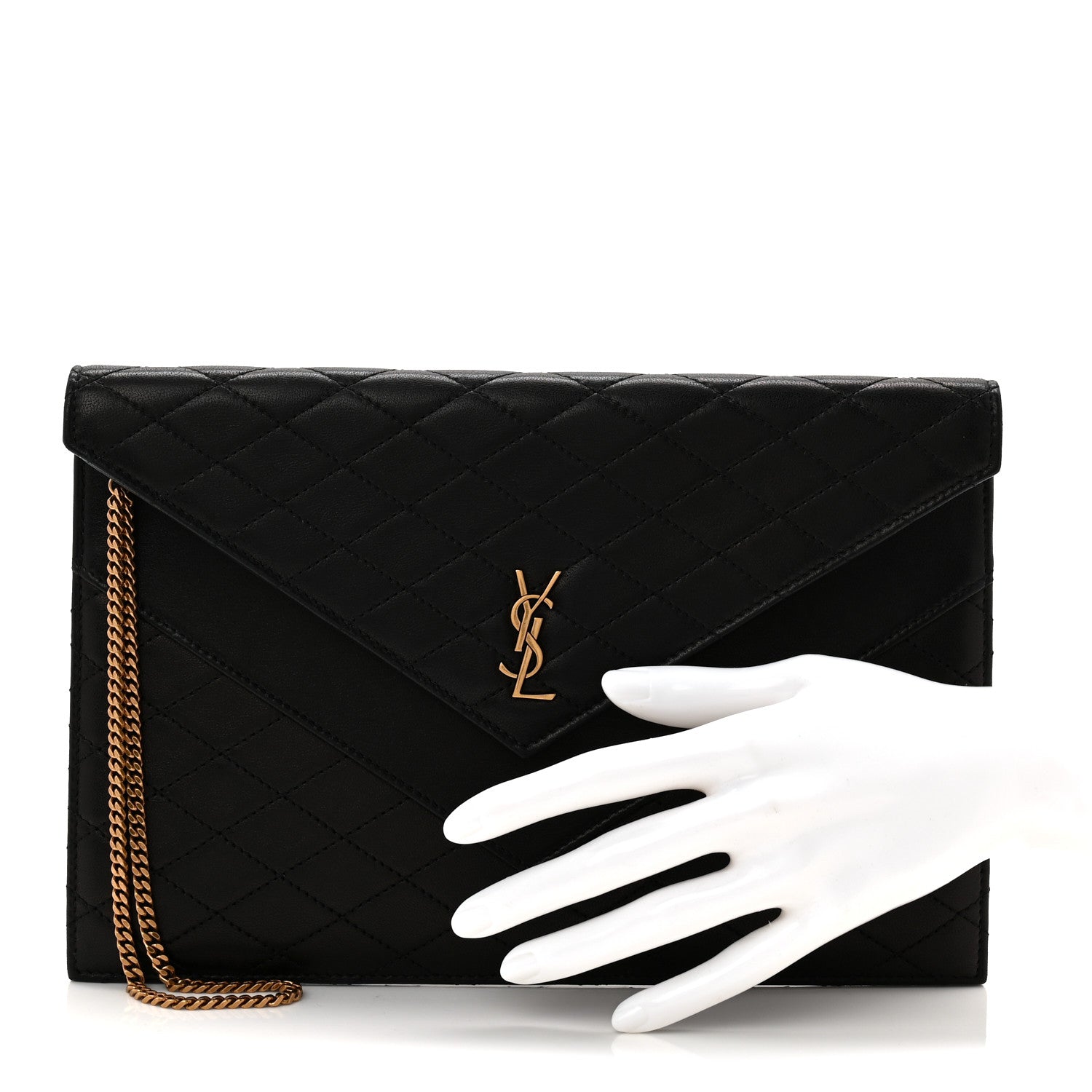 Lambskin Quilted Double Flap Chain Pouch Black