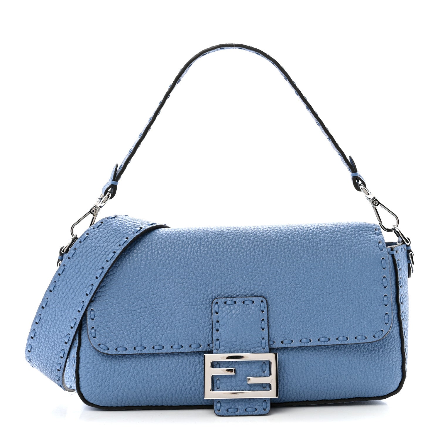 Cuoio Roma Sellerissima Nappa Sintetica Tape Stitch Baguette Placca Placca Argento Blue