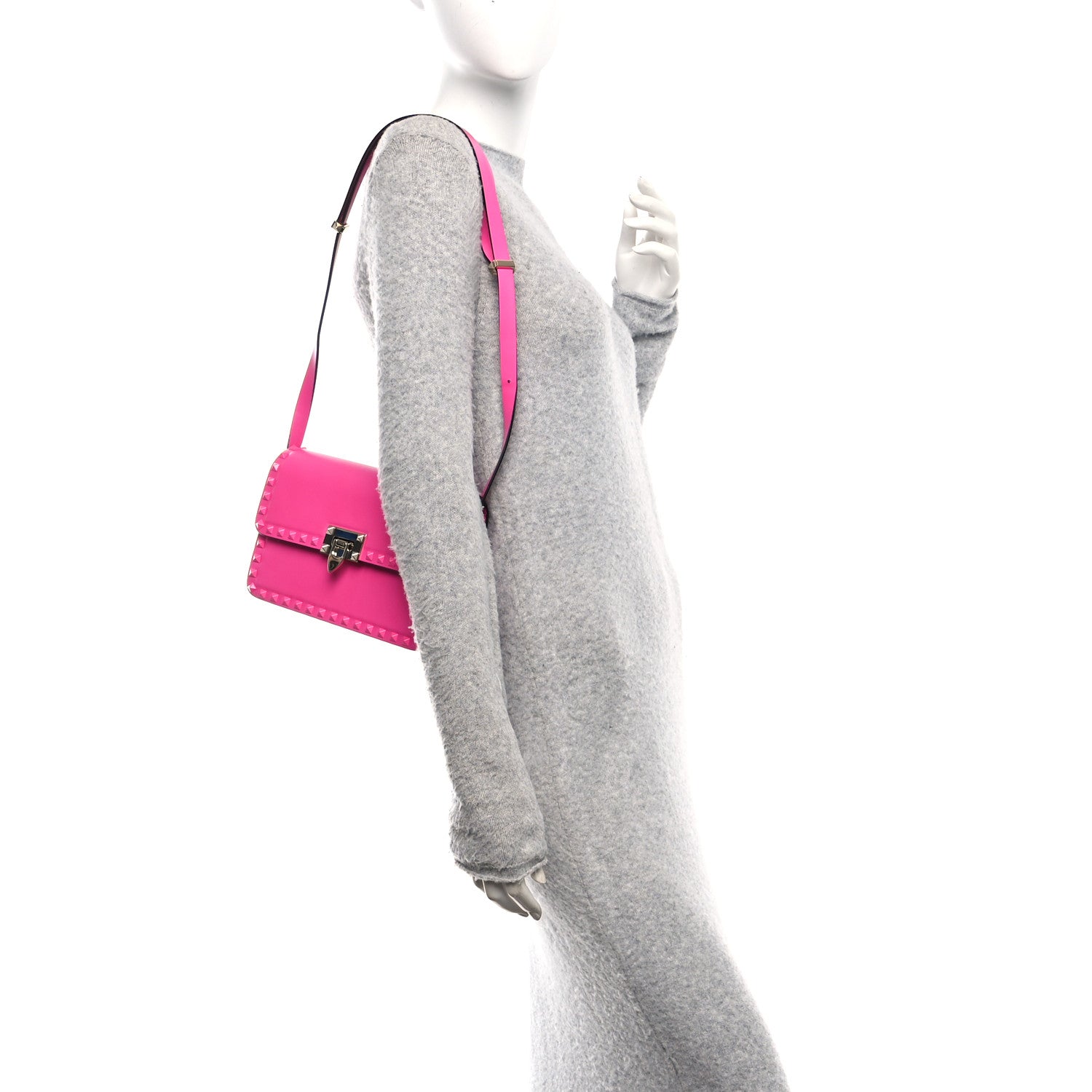 Smooth Calfskin Enamel Tonal Rockstud23 Shoulder Bag Pink PP