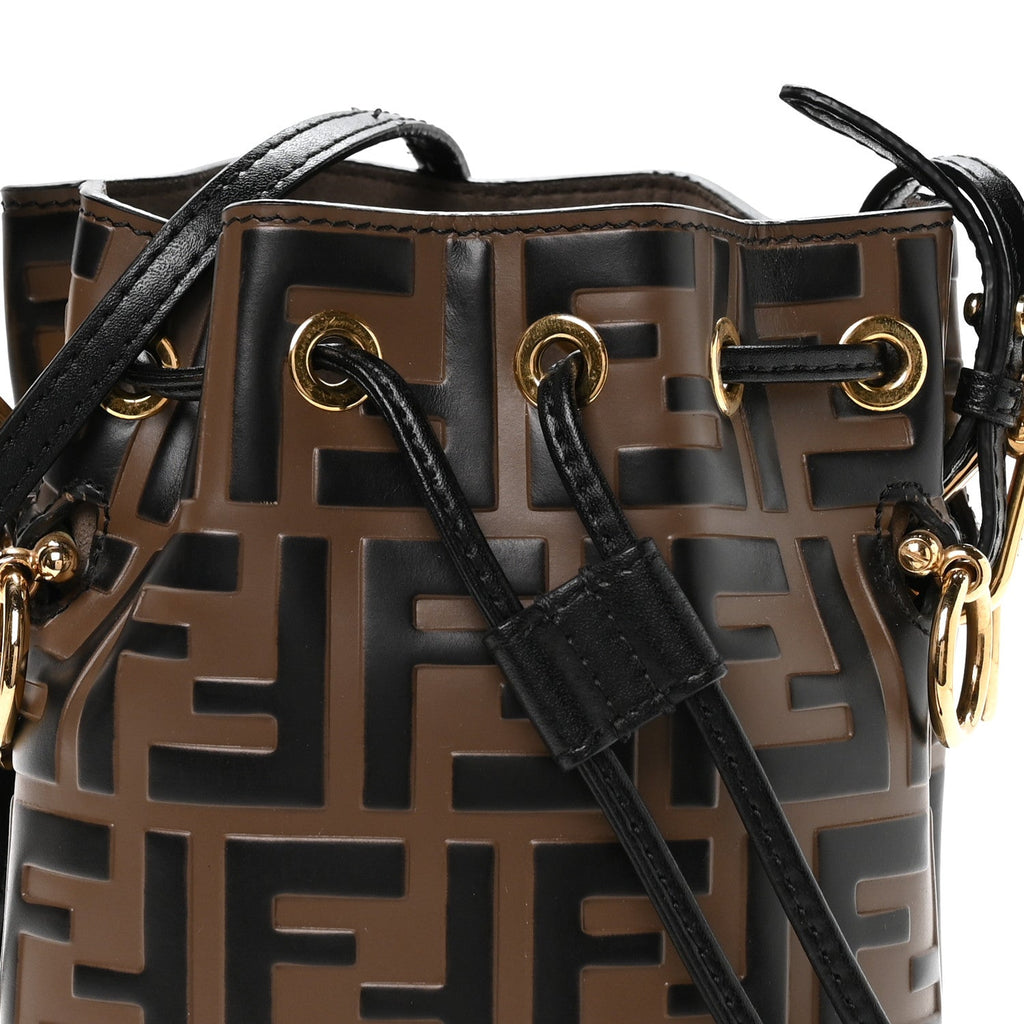 Vitello Liberty F is Fendi Bi-Color FF 1974 Embossed Mini Mon Tresor Bucket Bag Maya Black