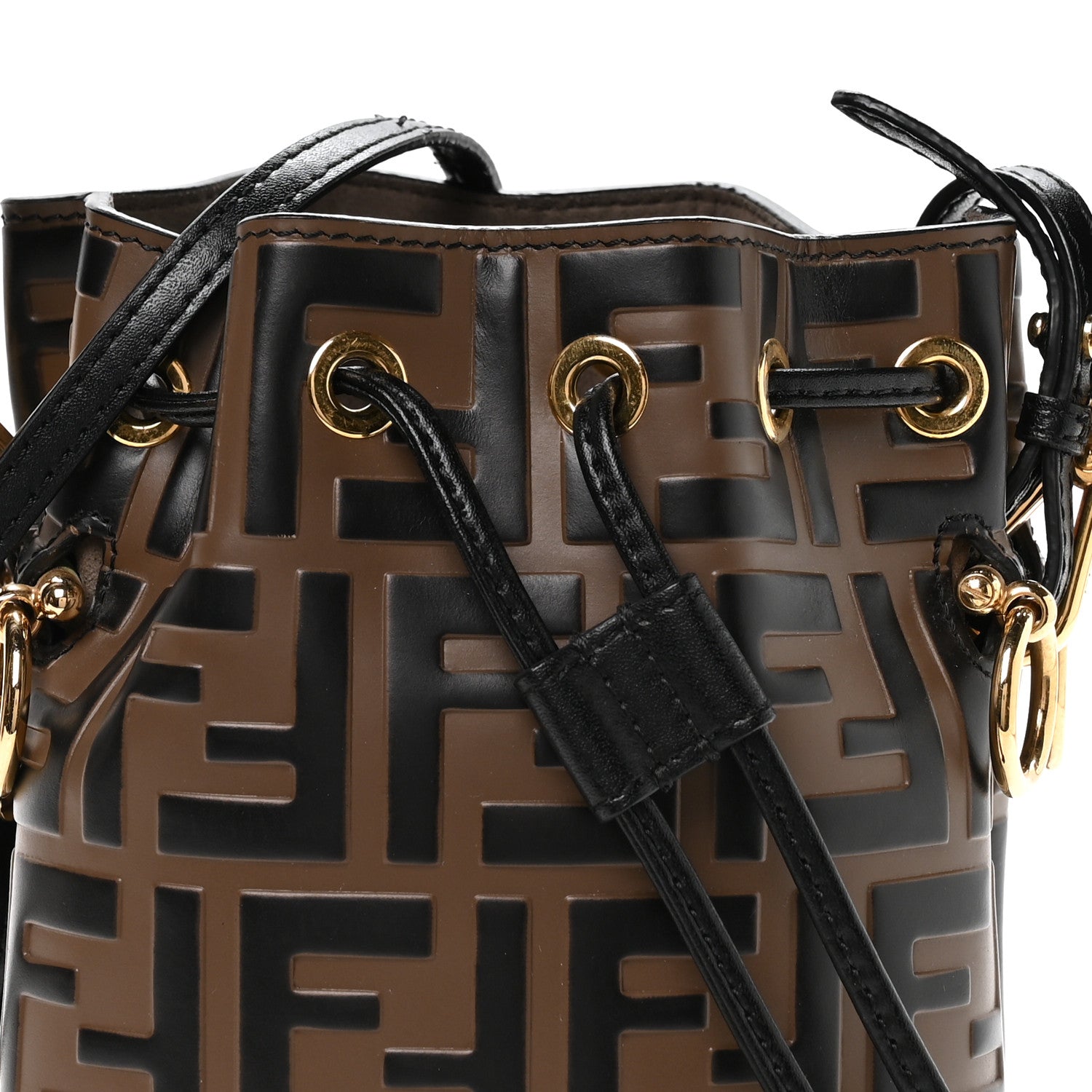 Vitello Liberty F is Fendi Bi-Color FF 1974 Embossed Mini Mon Tresor Bucket Bag Maya Black
