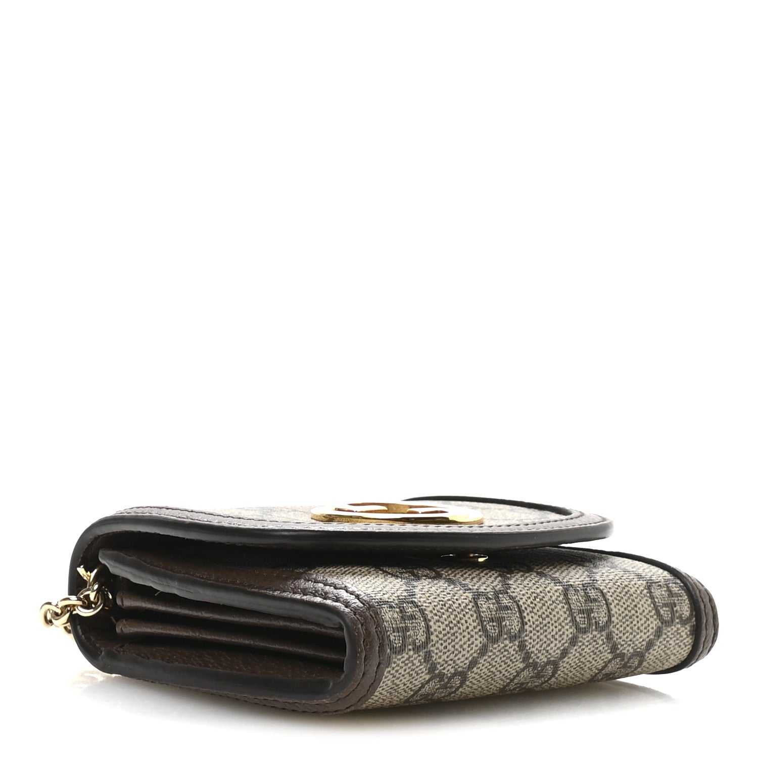 GG Supreme Monogram Textured Dollar Calfskin Blondie Chain Wallet Beige Ebony New Acero