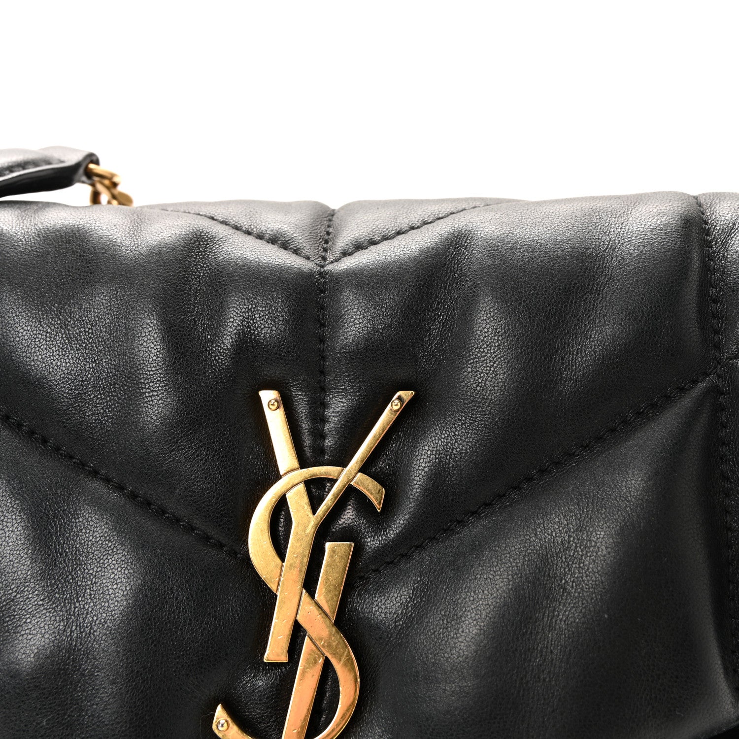 Lambskin Quilted Small Loulou Puffer Monogram Chain Satchel Black