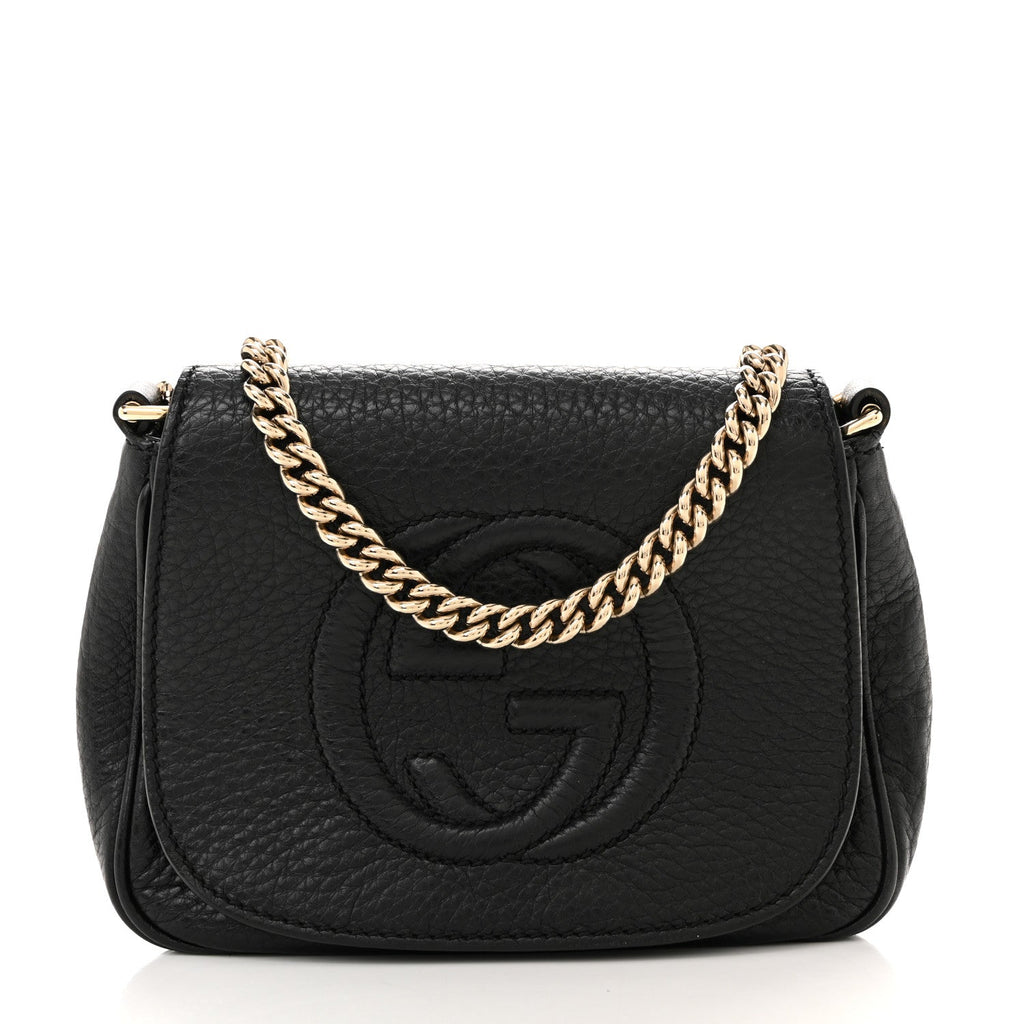 Pebbled Calfskin Small Soho Flap Crossbody Black