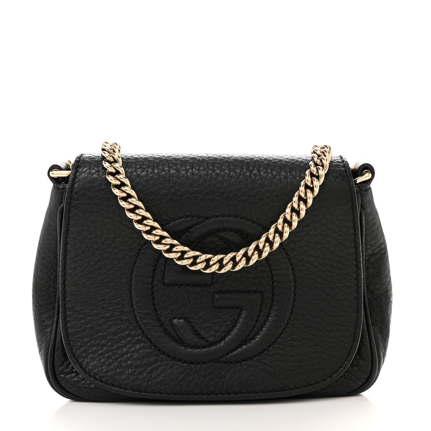 Pebbled Calfskin Small Soho Flap Crossbody Black