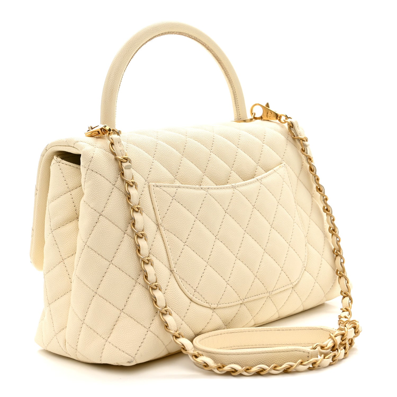 Caviar Quilted Small Coco Handle Flap White