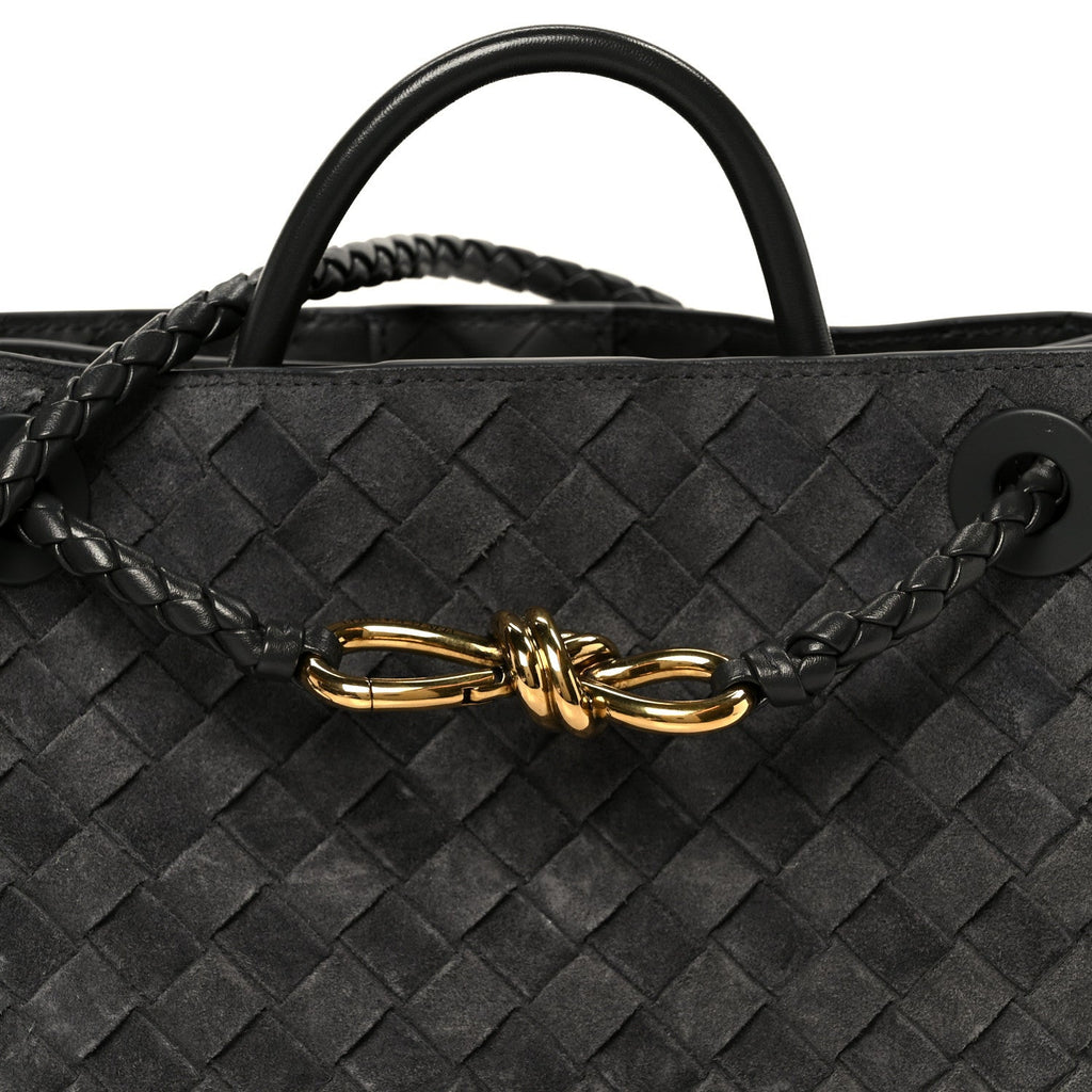 Suede Intrecciato Small Andiamo Shoulder Bag Graphite