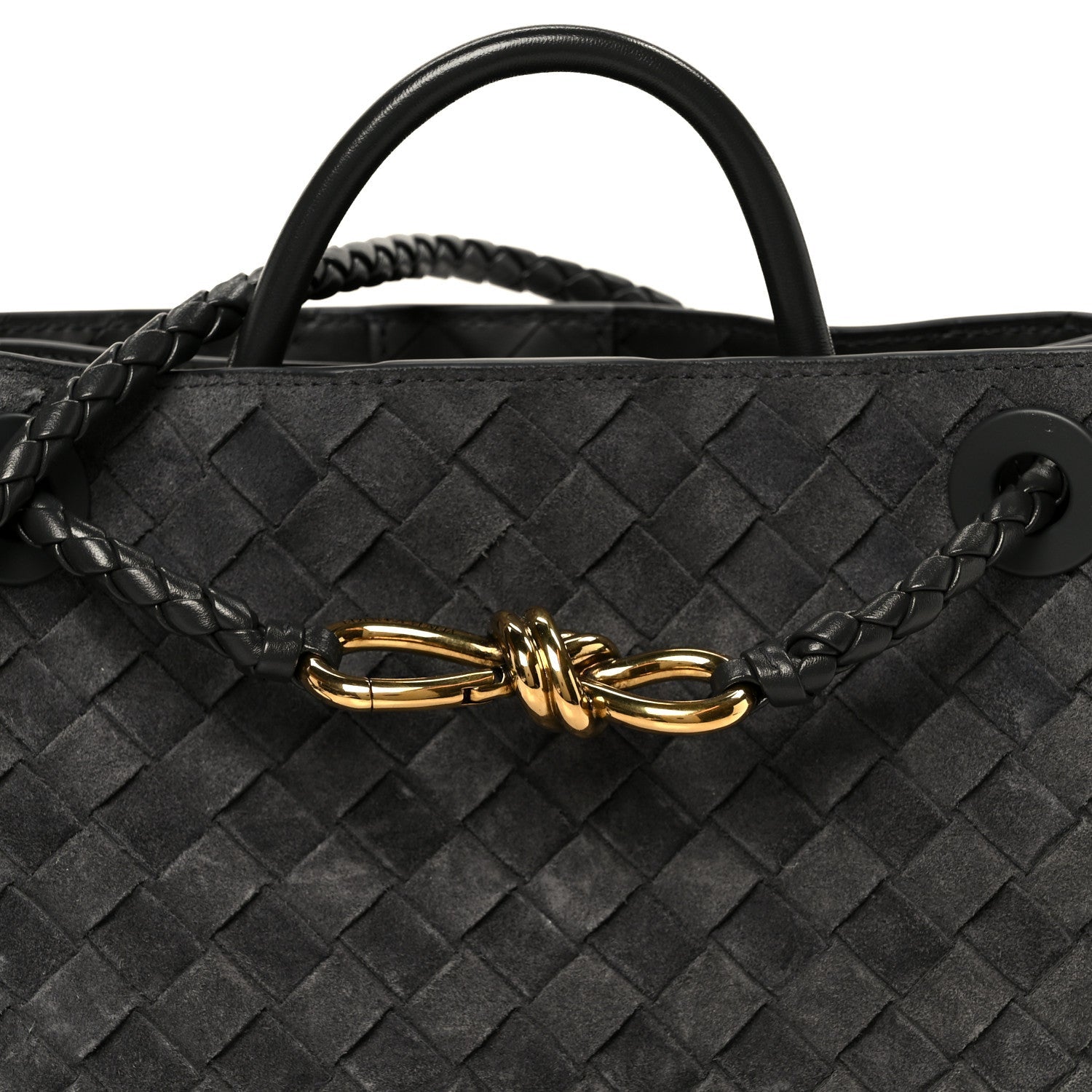 Suede Intrecciato Small Andiamo Shoulder Bag Graphite