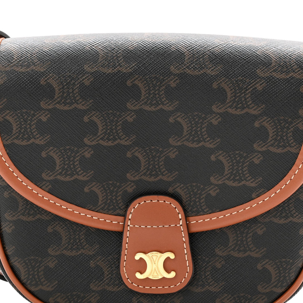 Canvas Calfskin Triomphe Mini Besace Tan
