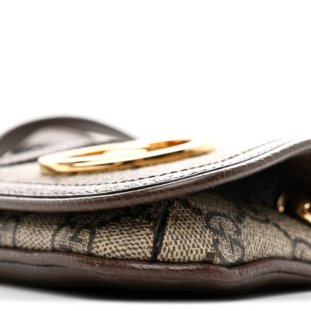 GG Supreme Monogram Textured Dollar Calfskin Blondie  Case Wallet with Strap Beige Ebony New Acero