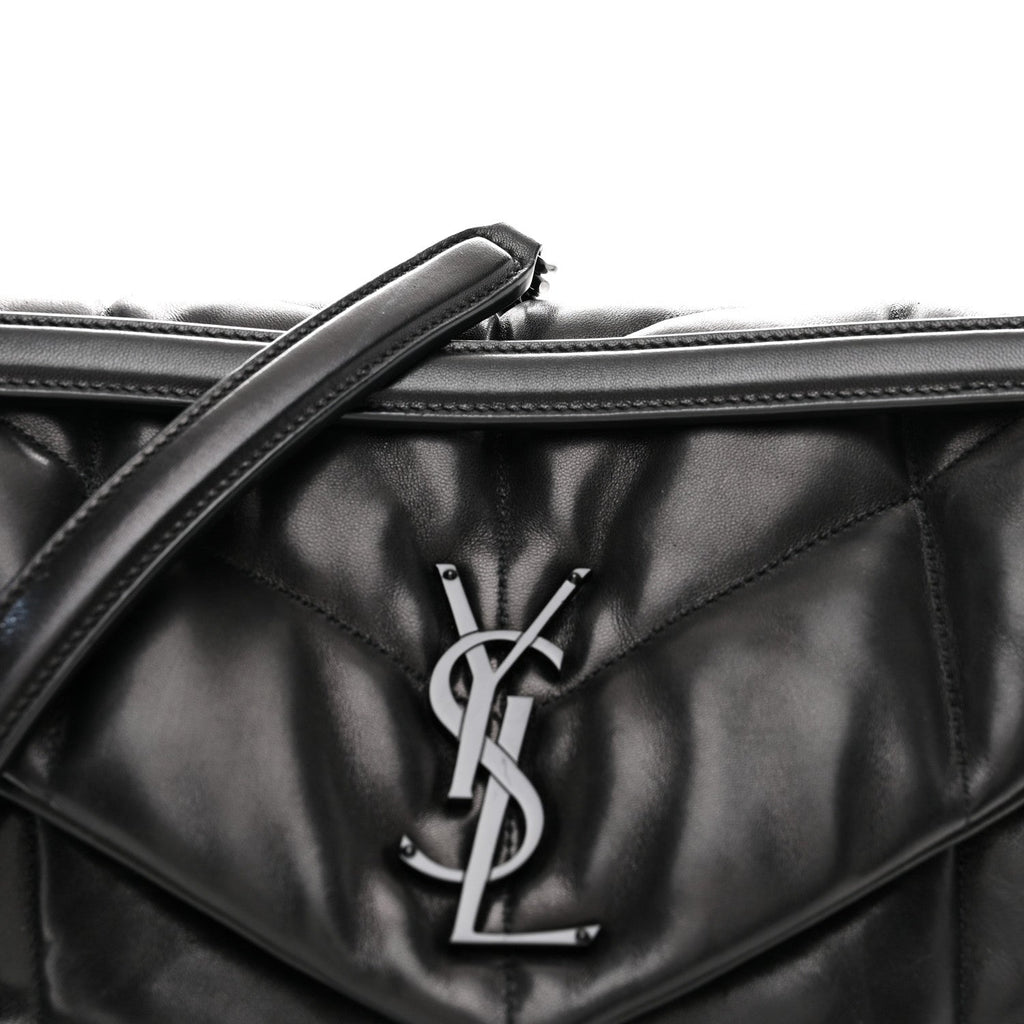 Lambskin Quilted Monogram Monochrome Medium Loulou Puffer Chain Satchel Black