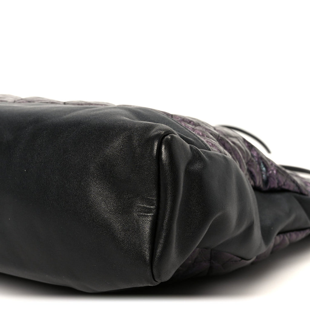 Crumpled Calfskin Quilted 31 Large Shopping Bag Black