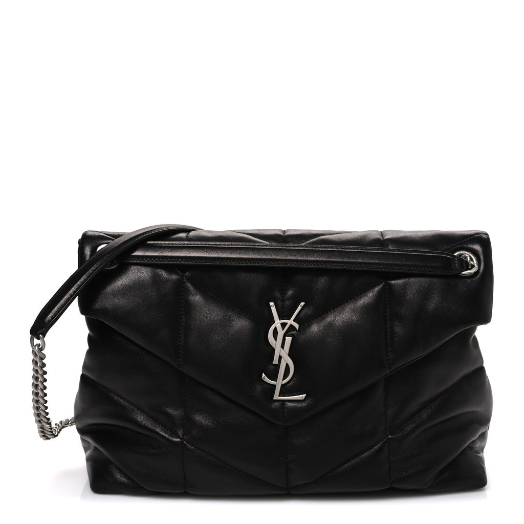 Lambskin Quilted Medium Loulou Puffer Monogram Chain Satchel Black