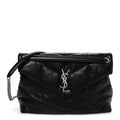 Lambskin Quilted Medium Loulou Puffer Monogram Chain Satchel Black