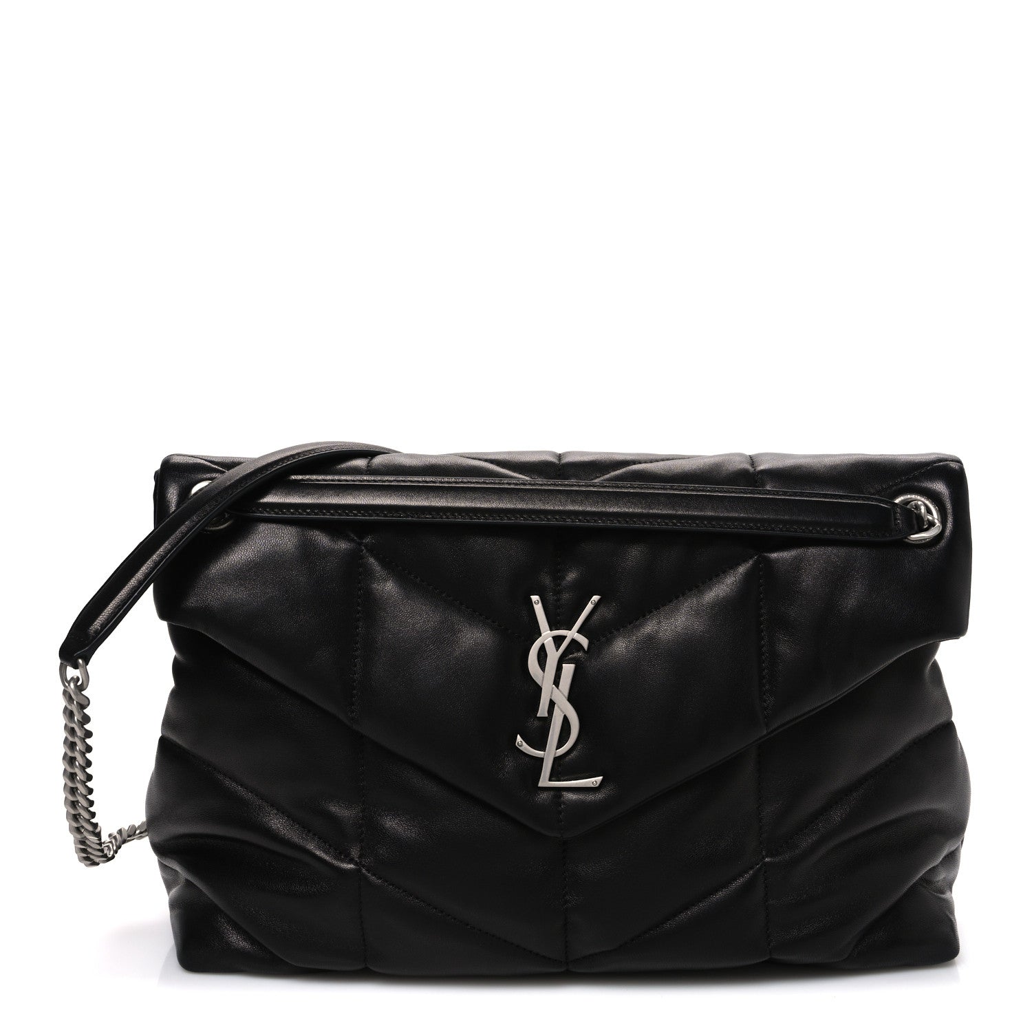 Lambskin Quilted Medium Loulou Puffer Monogram Chain Satchel Black