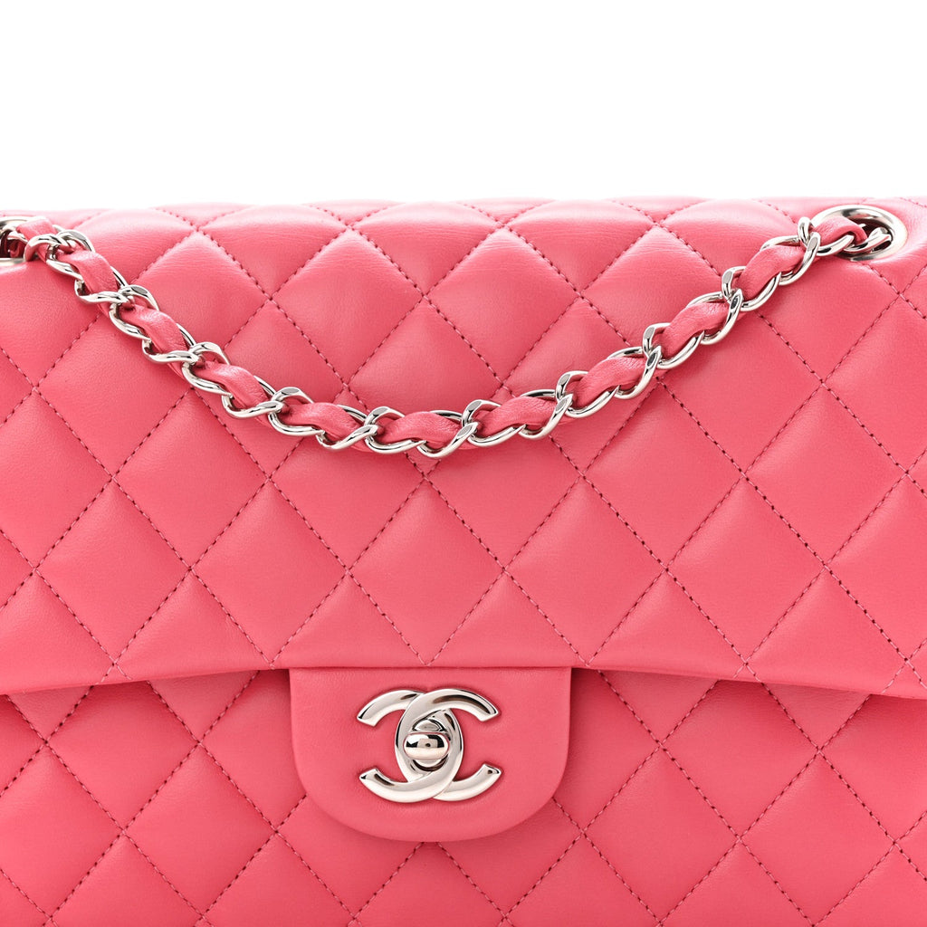 Lambskin Quilted Medium Double Flap Pink