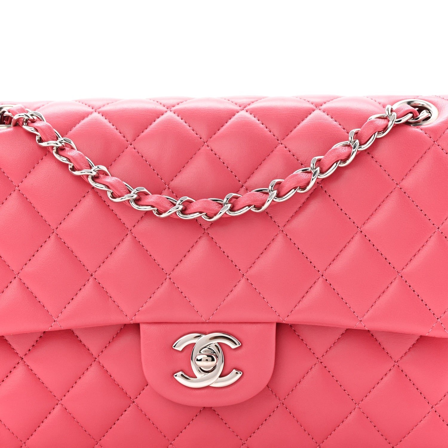 Lambskin Quilted Medium Double Flap Pink