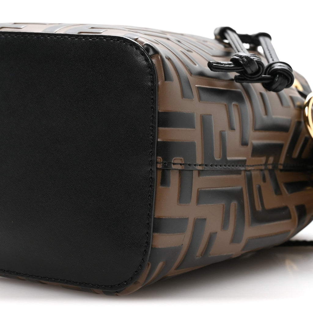 Vitello Liberty F is Fendi Bi-Color FF 1974 Embossed Mini Mon Tresor Bucket Bag Maya Black