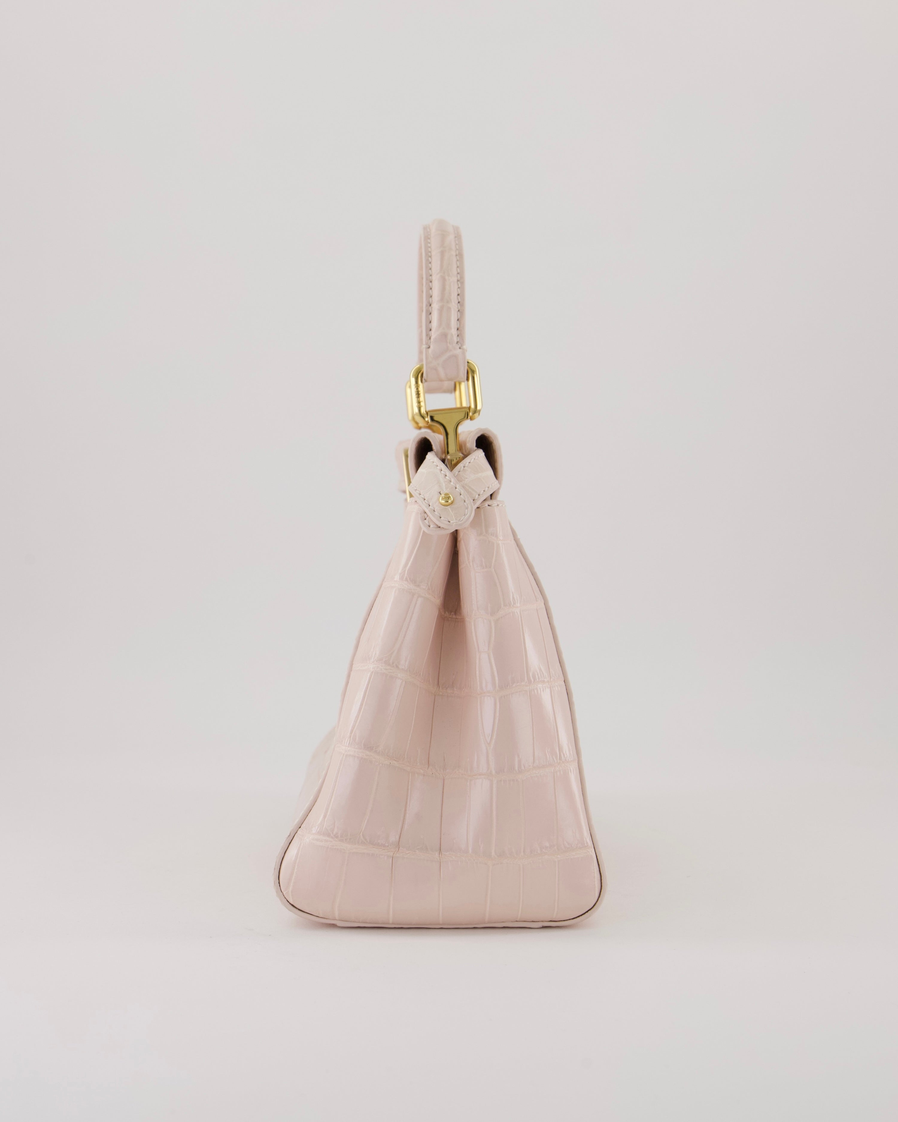 Fendi Mini Peekaboo in Egg Shell & Rose Niloticus Crocodile Leather with Gold Hardware