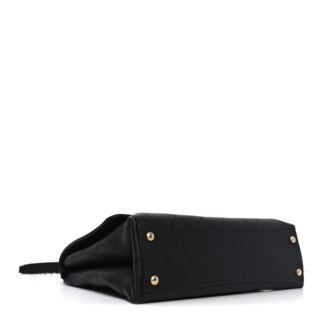 Caviar Diamond Stitched Top Handle Flap Black
