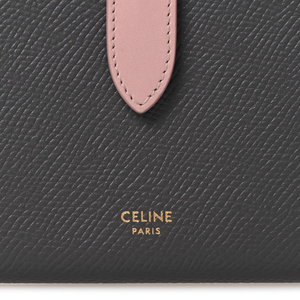 Grained Calfskin Medium Multifunction Strap Wallet Grey Vintage Pink
