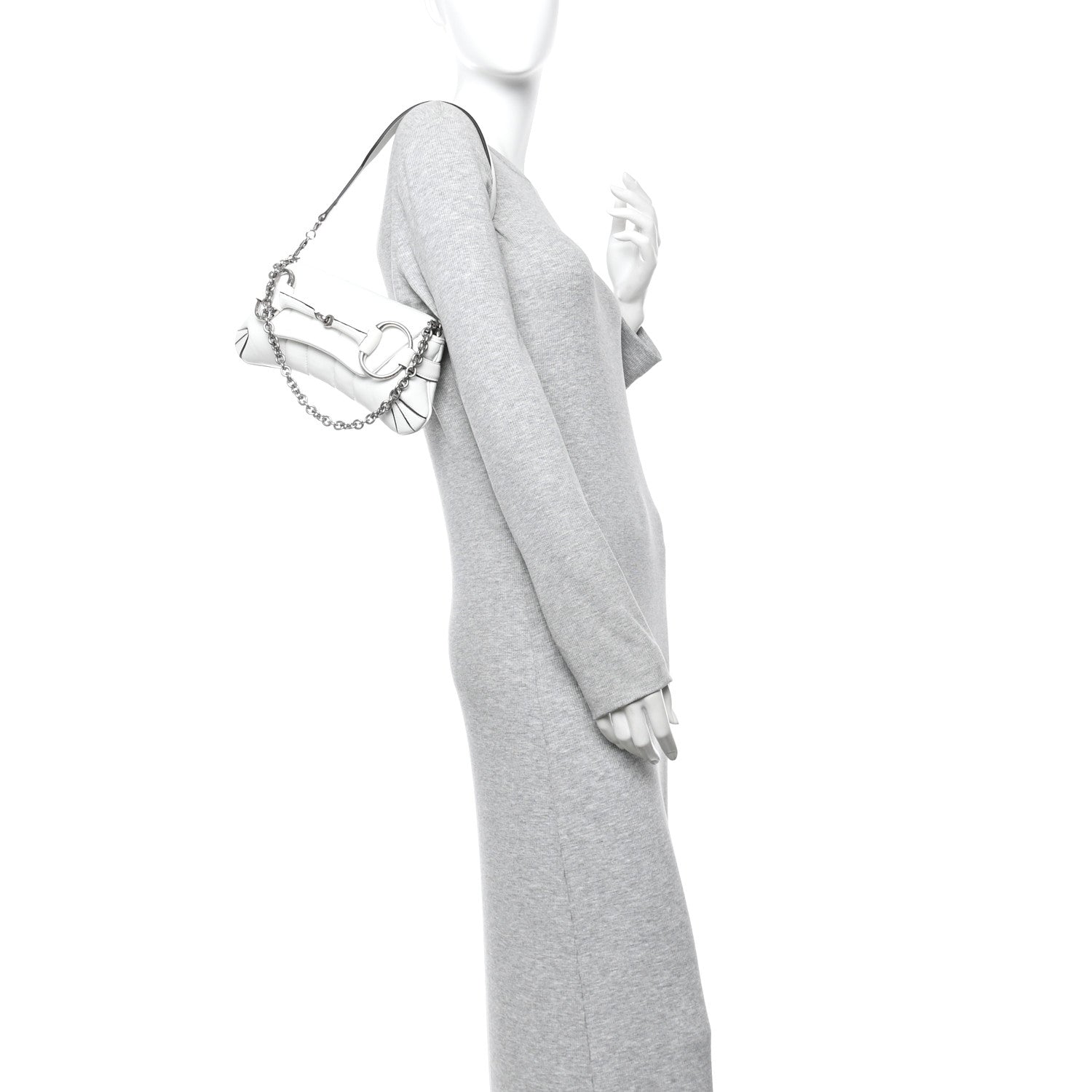 Nappa Vertical Matelasse Small Maxi Horsebit Chain Shoulder Bag Great White