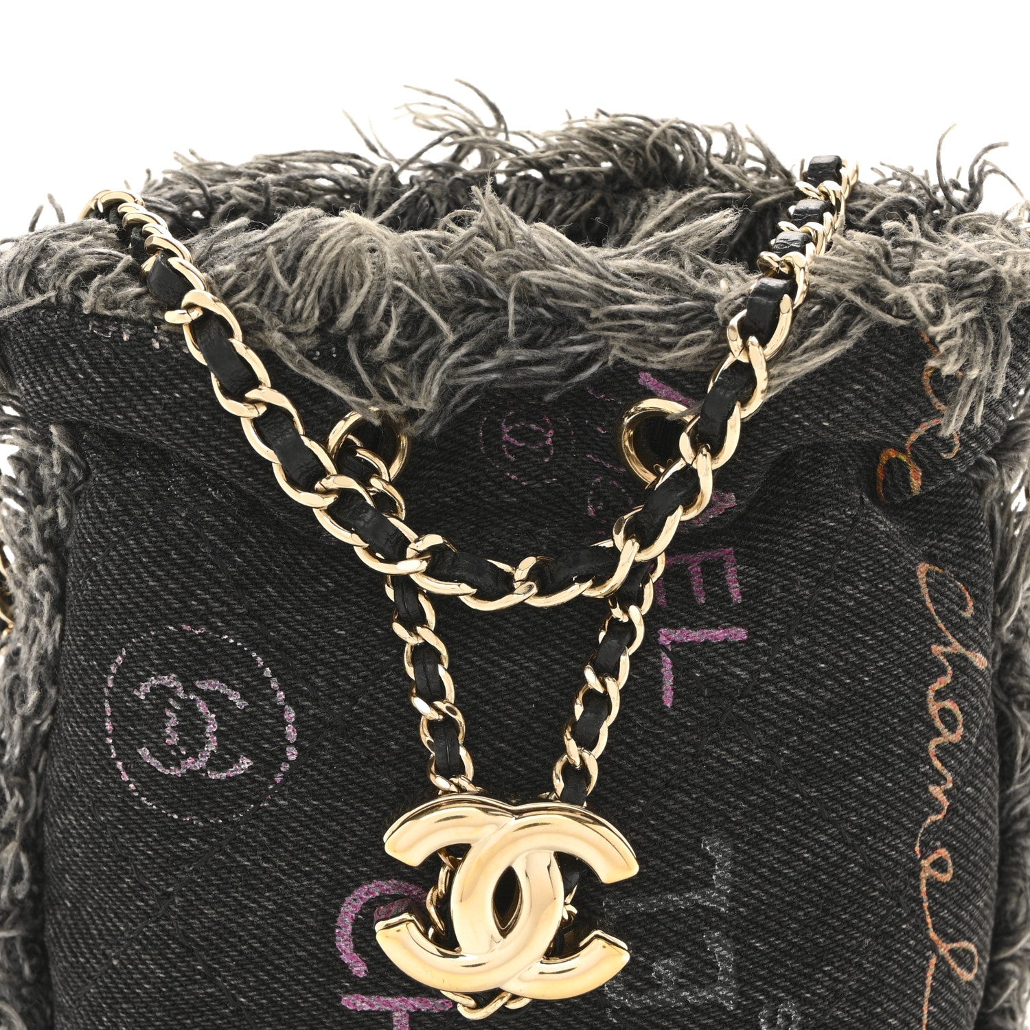 Denim Quilted Mood Mini Bucket With Chain Black Multicolor