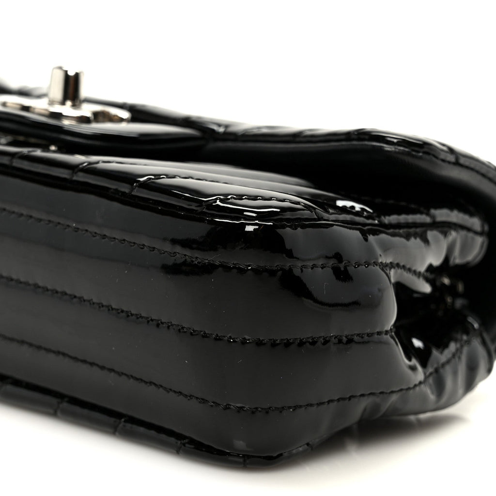 Patent Calfskin Chevron Quilted Extra Mini Flap Black