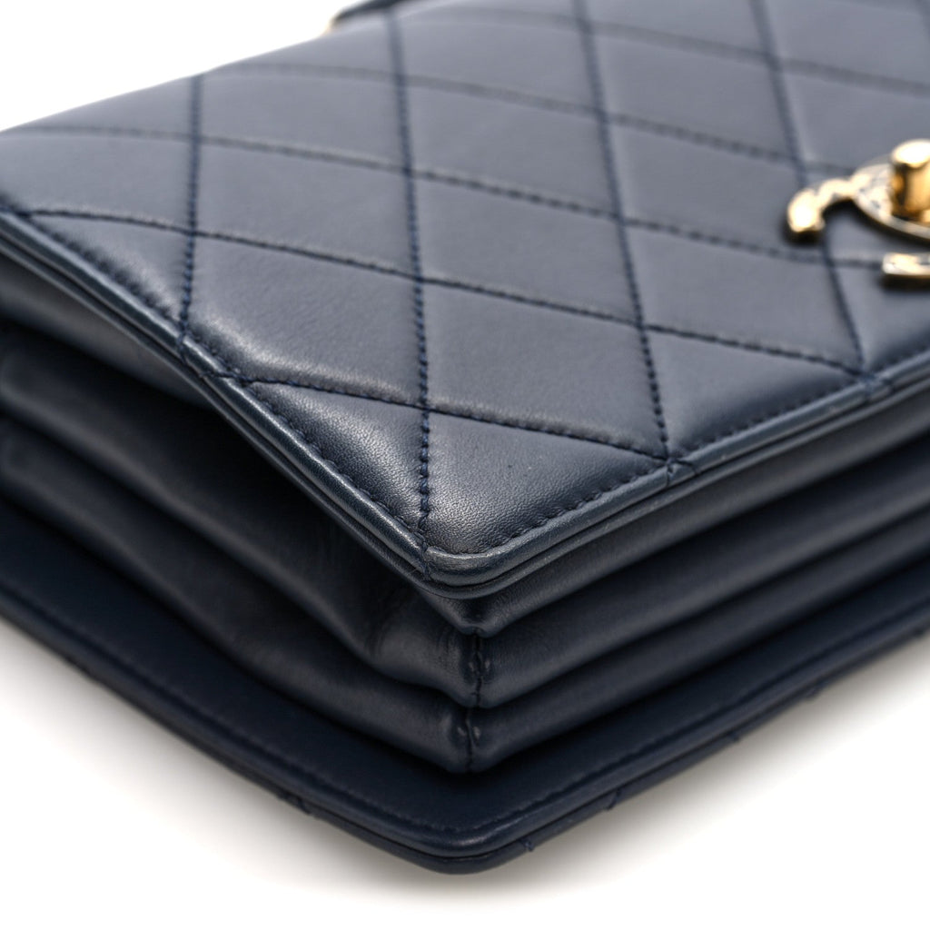 Lambskin Quilted Small Art Nouvelle Flap Bag Navy