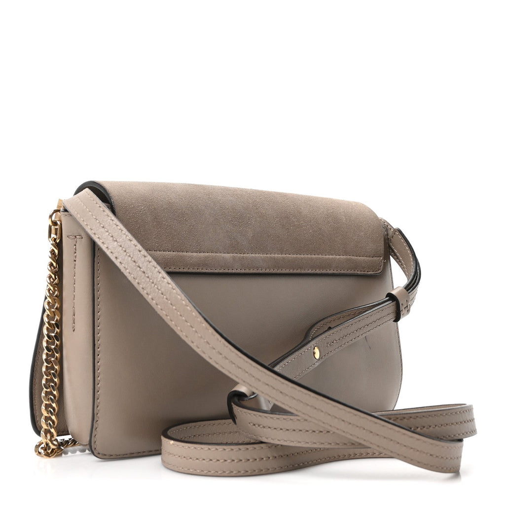 Suede Calfskin Small Faye Shoulder Bag Motty Grey