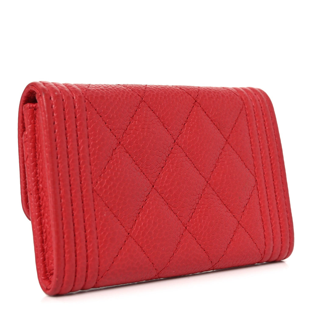 Caviar Quilted Boy Flap  Holder Wallet Red