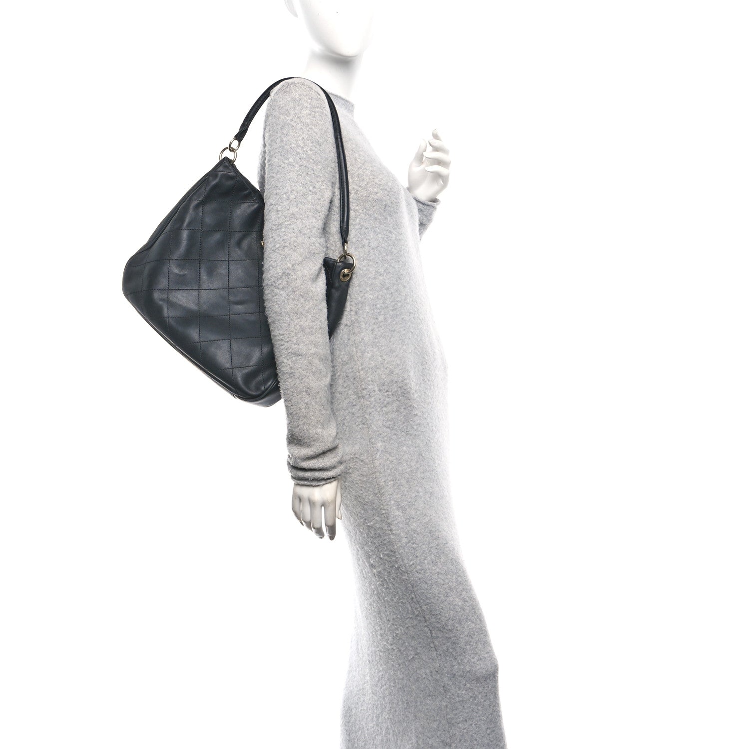 Calfskin Stitched Hobo Black